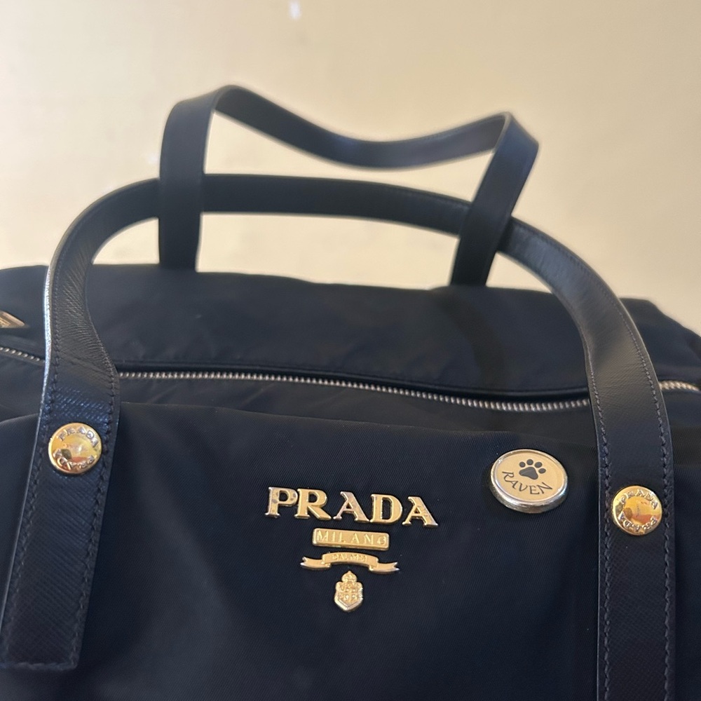 Prada Black Nylon Handbag with Gold Details